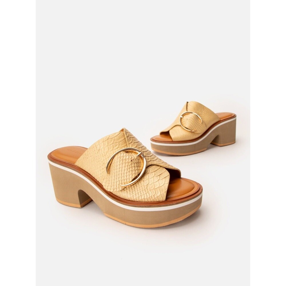Clergerie Cash Mule Sandal Lightweight Foam Sole Gold Tan Leather Women's 8.5